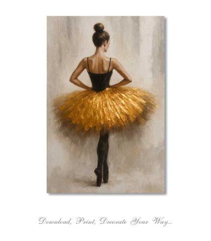 Woman dancer in golden tutu – painting style