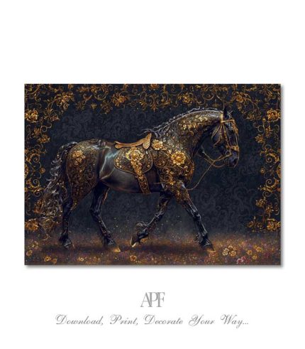 Fantasy horse wall decor in black and gold tones