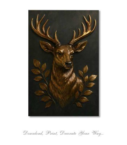 Elegant gold deer sculpture wall poster