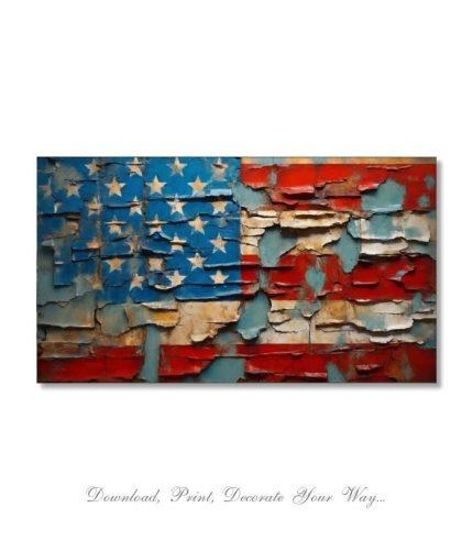 Fragmented American flag with rustic design style