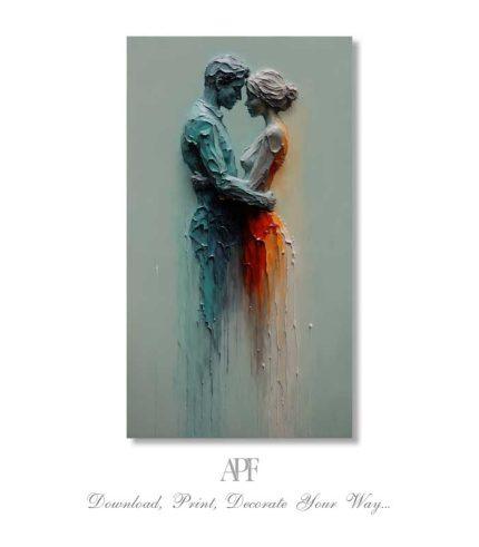 Embracing couple in a textured digital painting