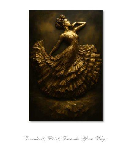 Elegant golden flamenco dancer wall print