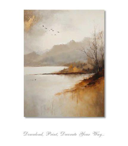 Tranquil foggy landscape wall posters for bedroom décor