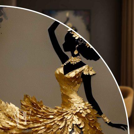 Close-up of golden dress detail in silhouette woman printable wall art – luxury digital download – artprintfiles.com