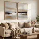 Neutral Abstract Landscape Diptych | Minimal Calm Wall Art Digital Download | MTA187