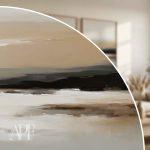 close-up showing soft gradients and brush textures in beige and taupe abstract print