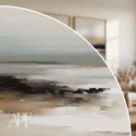 close-up showing soft gradients and brush textures in beige and taupe abstract print